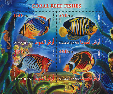 Coral Reef Fish Chaetodon Souvenir Sheet of 4 Stamps Mint NH