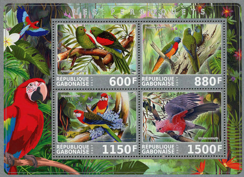 Wild Parrots Birds Jungle Souvenir Sheet of 4 Stamps Mint NH