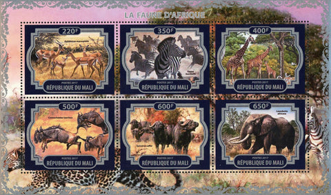 African Fauna Wild Animal Souvenir Sheet of 6 Stamps Mint NH