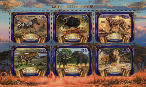 African Fauna Lion Panther Zebra Souvenir Sheet of 6 Stamps MNH