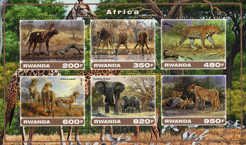 Africa Wild Animal Elephant Panther Souvenir Sheet of 6 Stamps Mint NH