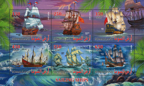 Sailing Ship Ocean Wave Transportation Souvenir Sheet of 6 Stamps Mint N