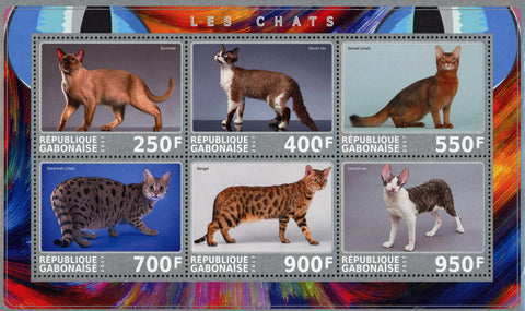 Gabon Cat Domestic Animal Burmese Souvenir Sheet of 6 Stamps Mint NH