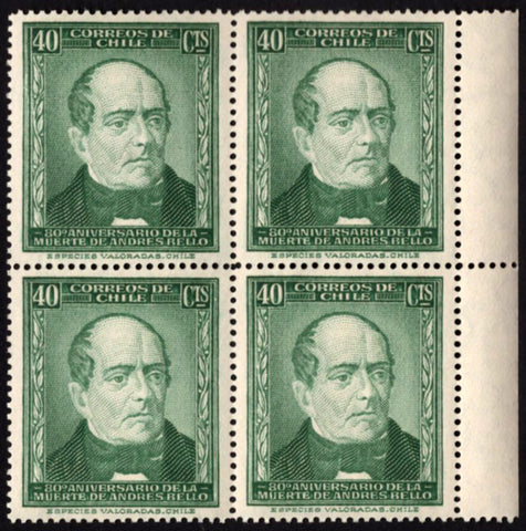 Chile Stamp Andres Bello Death Anniversary Historical Figure Block of 4 MNH