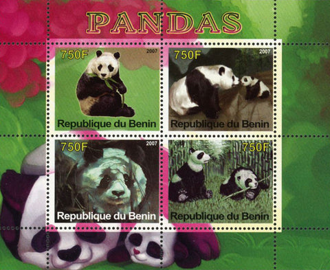 Benin Panda Bear Bambu Forest Nature Souvenir Sheet of 4 Stamps Mint NH