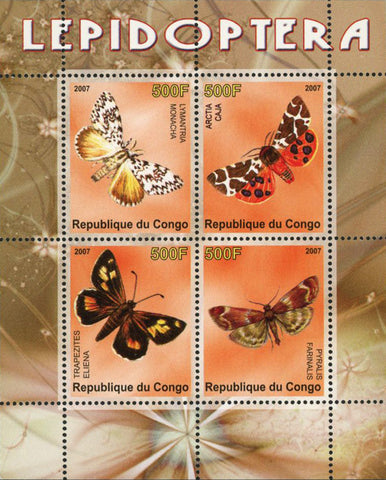 Congo Butterfly Pyralis Arctia Orchid Souvenir Sheet of 4 Stamps Mint NH