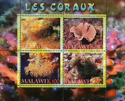 Malawi Corals Sea Ocean Flora Souvenir Sheet of 4 Stamps Mint NH