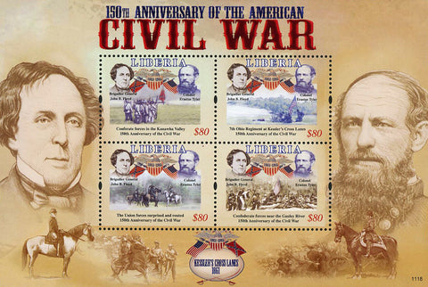 Liberia USA Civil War John B. Floyd Erastus Tyler Sov. Sheet of 4 Stamps Mint NH