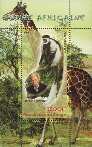 Congo African Fauna Giraffe Albert Schweitzer Souvenir Sheet Mint NH