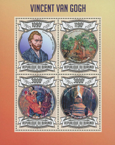 Vincent Van Gogh Paintings Famous Souvenir Sheet of 4 Stamps Mint NH