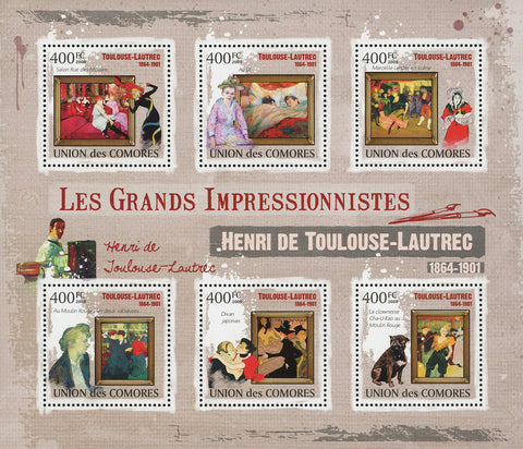 Famous Impressionist Henri de Toulouse Art Sov. Sheet of 6 Stamps MNH