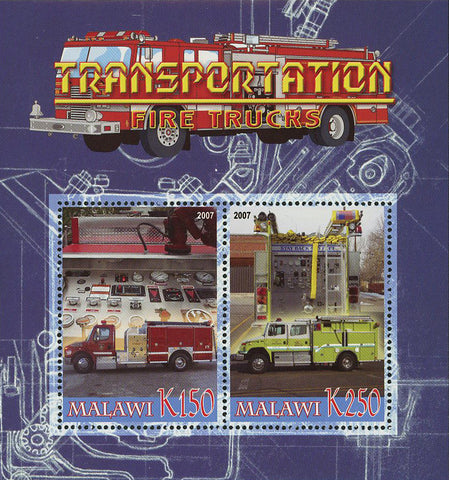 Malawi Transportation Fire Trucks Souvenir Sheet of 2 Stamps Mint NH