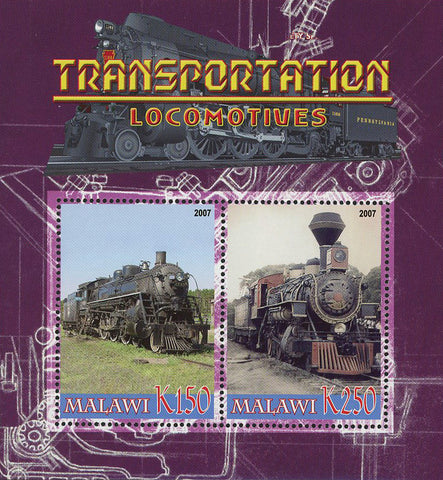 Malawi Transportation Locomotive Train Souvenir Sheet of 2 Stamps Mint NH