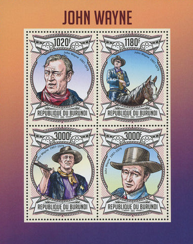 John Wayne Cowboy Famous Celebrity Souvenir Sheet of 4 Stamps Mint NH