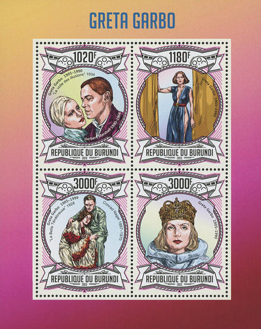 Greta Garbo Actress Celebrity Famous Souvenir Sheet of 4 Stamps Mint NH