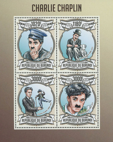 Charlie Chaplin Actor Filmmaker Famous Souvenir Sheet of 4 Stamps Mint N