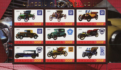 Classic Automobile Roll Royce GM Souvenir Sheet of 9 Stamps Mint NH