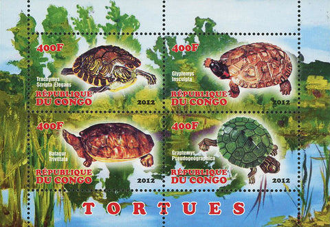 Congo Turtle Lake Reptile Souvenir Sheet of 4 Stamps Mint NH