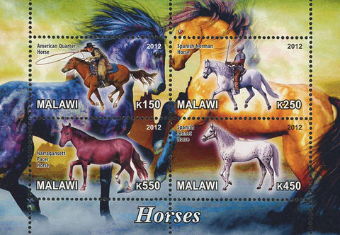 Malawi Horse Cowboy Animal Souvenir Sheet of 4 stamps Mint NH