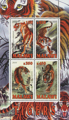 Malawi Tiger Wild Animal Souvenir Sheet of 4 Stamps Mint NH