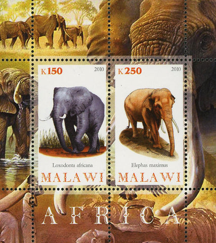 Malawi Africa Elephant Wild Animal Souvenir Sheet of 2 Stamps Mint NH
