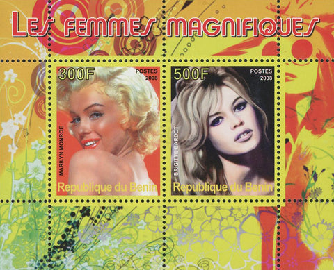 Benin Famous Women Marilyn Monroe Souvenir Sheet of 2 Stamps Mint NH