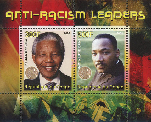 Congo Anti Racism Leaders Mandela Martin Luther King Souvenir Sheet of 2 Stamps