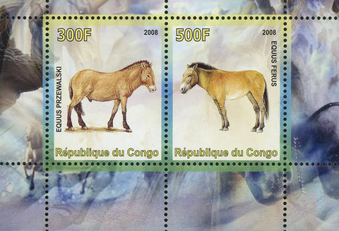 Congo Equus Donkey Horse Animal Souvenir Sheet of 2 Stamps Mint NH