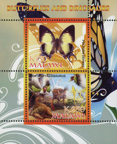 Malawi Butterfly Dinosaur Souvenir Sheet of 2 Stamps Mint NH