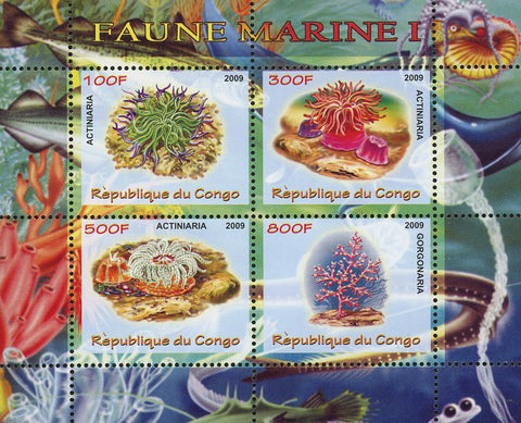 Congo Coral Marine Fauna Ocean Life Souvenir Sheet of 4 Stamps Mint NH