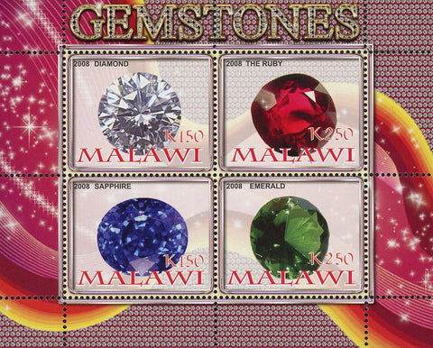 Malawi Gemstones Stone Diamond Rubi Souvenir Sheet of 4 Stamps Mint NH