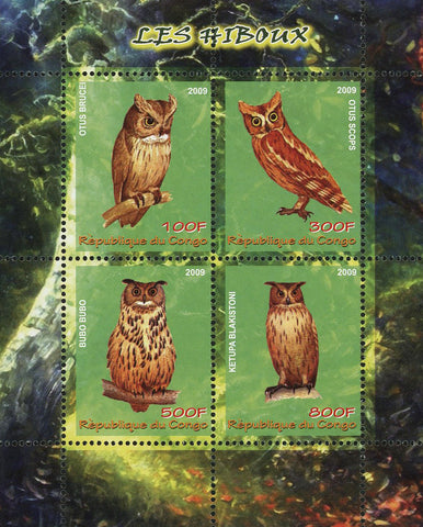 Congo Owl Bird Nature Souvenir Sheet of 4 Stamps Mint NH