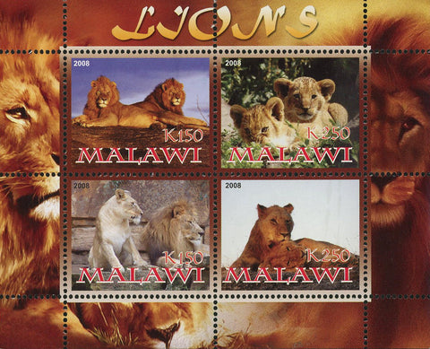 Malawi Lion Panthera Leo Wild Animal Souvenir Sheet of 4 Stamps Mint NH