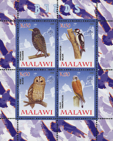 Malawi Bird Owl Falcon Souvenir Sheet of 4 Stamps Mint NH