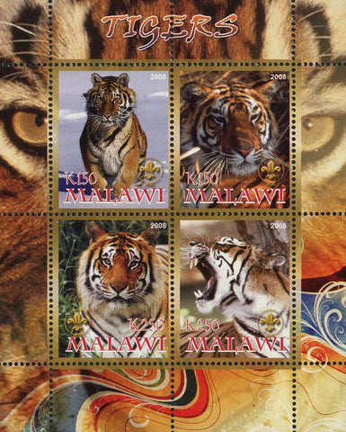 Malawi Tiger Panthera Tigris Wild Animal Souvenir Sheet of 4 Stamps Mint NH
