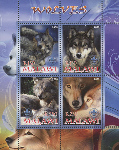 Malawi Wolf Wild Animal Nature Souvenir Sheet of 4 Stamps Mint NH
