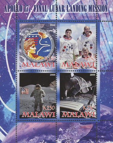 Malawi Apollo 17 Lunar Landing Mission Astronaut Souvenir Sheet of 4 Stamps Mint