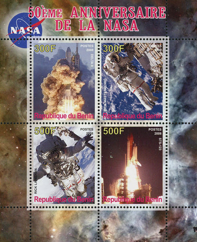 Benin NASA Anniversary Space Astronautic Rocket Souvenir Sheet of 4 Stamps Mint
