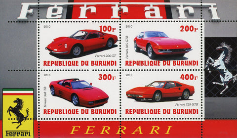 Ferrari Luxury Car Speed Automobile Transportation Souvenir Sheet of 4 MNH