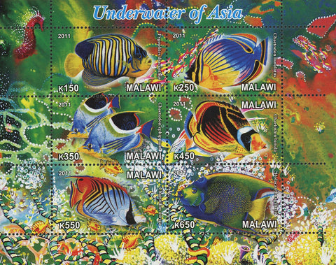 Malawi Underwater Of Asia Fish Marine Fauna Souvenir Sheet of 6 Stamps Mint NH