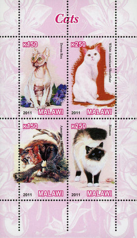 Malawi Cats Domestic Animals Souvenir Sheet of 4 Stamps MNH