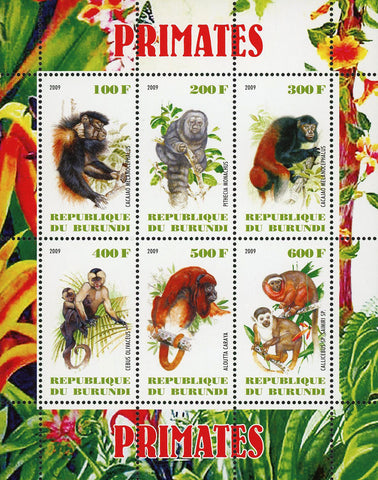 Primate Monkey Great Apes Tree Jungle Souvenir Sheet of 6 Stamps Mint NH