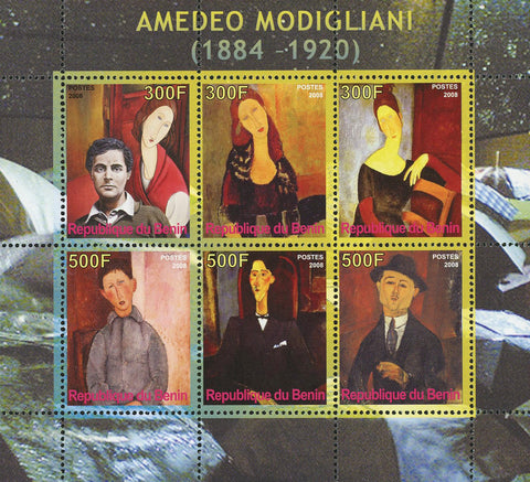 Benin Amedeo Modigliani Painter Souvenir Sheet of 6 Stamps Mint NH