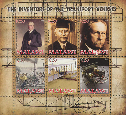 Malawi The Inventors Of The Transport Vehicles Souvenir Sheet of 6 Stamps Mint N