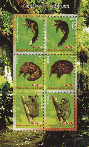 Congo Mammal Pangolin Koala Wild Animal Souvenir Sheet of 6 Stamps Mint NH