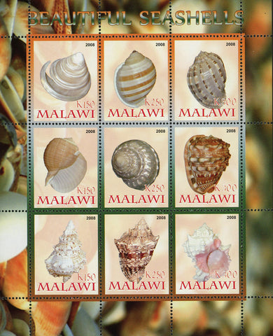 Malawi Beautiful Seashell Ocean Life Souvenir Sheet of 9 Stamps Mint NH
