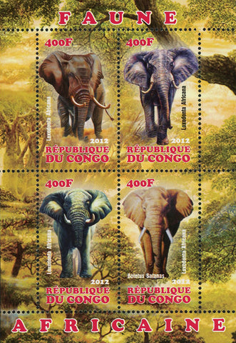 Congo African Fauna Elephant Wild Animal Souvenir Sheet of 4 Stamps Mint NH