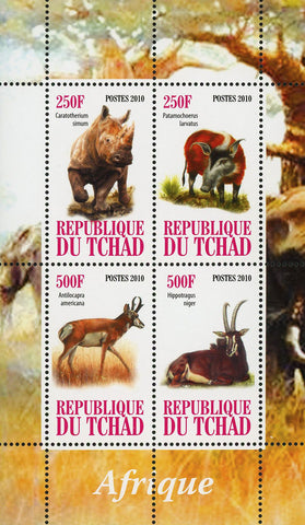 Africa Rhino Antelope Wild Animal Souvenir Sheet of 4 Stamps Mint NH