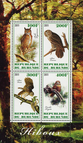 Owl Bird Wild Tree Souvenir Sheet of 4 Stamps Mint NH