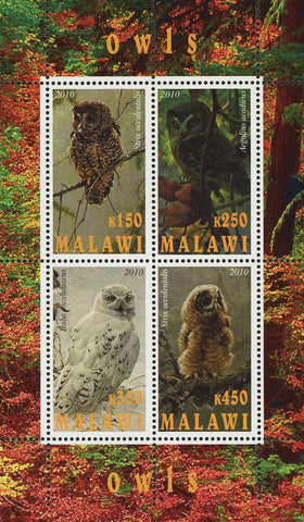 Malawi Owl Bird Wild Tree Souvenir Sheet of 4 Stamps Mint NH
